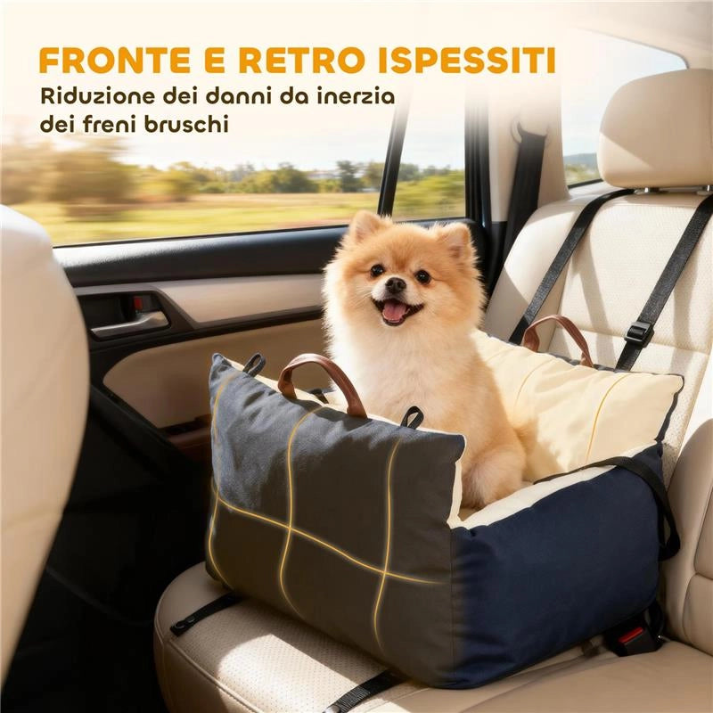 SEGGIOLINO AUTO PER CANI PICCOLI CON GUINZAGLIO DI SICUREZZA, SFODERABILE E LAVABILE, BLU