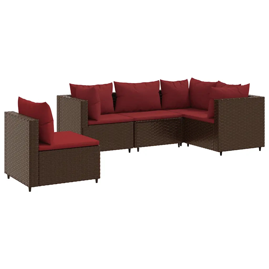 Set Divani da Giardino 5 pz con Cuscini Marrone in Polyrattan 3308157