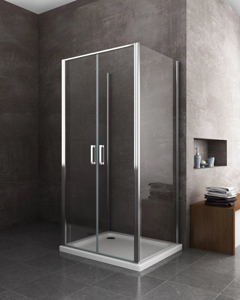 Porta battente Saloon  + 2 lati fissi box doccia 6 mm cromo 2 FISSE 77,5-80 + SALOON 117-120