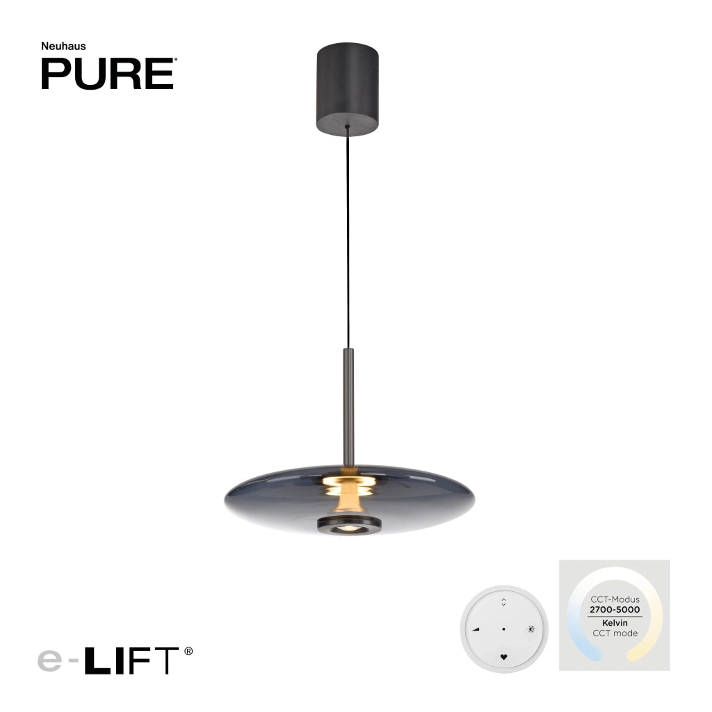 Lampada a sospensione ellisse grigia vetro LED 18W telecomando