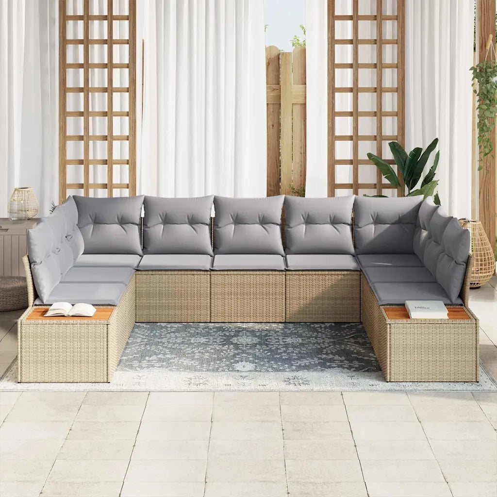 Set Divano da Giardino con cuscino 9 pcs Beige Poly Rattan