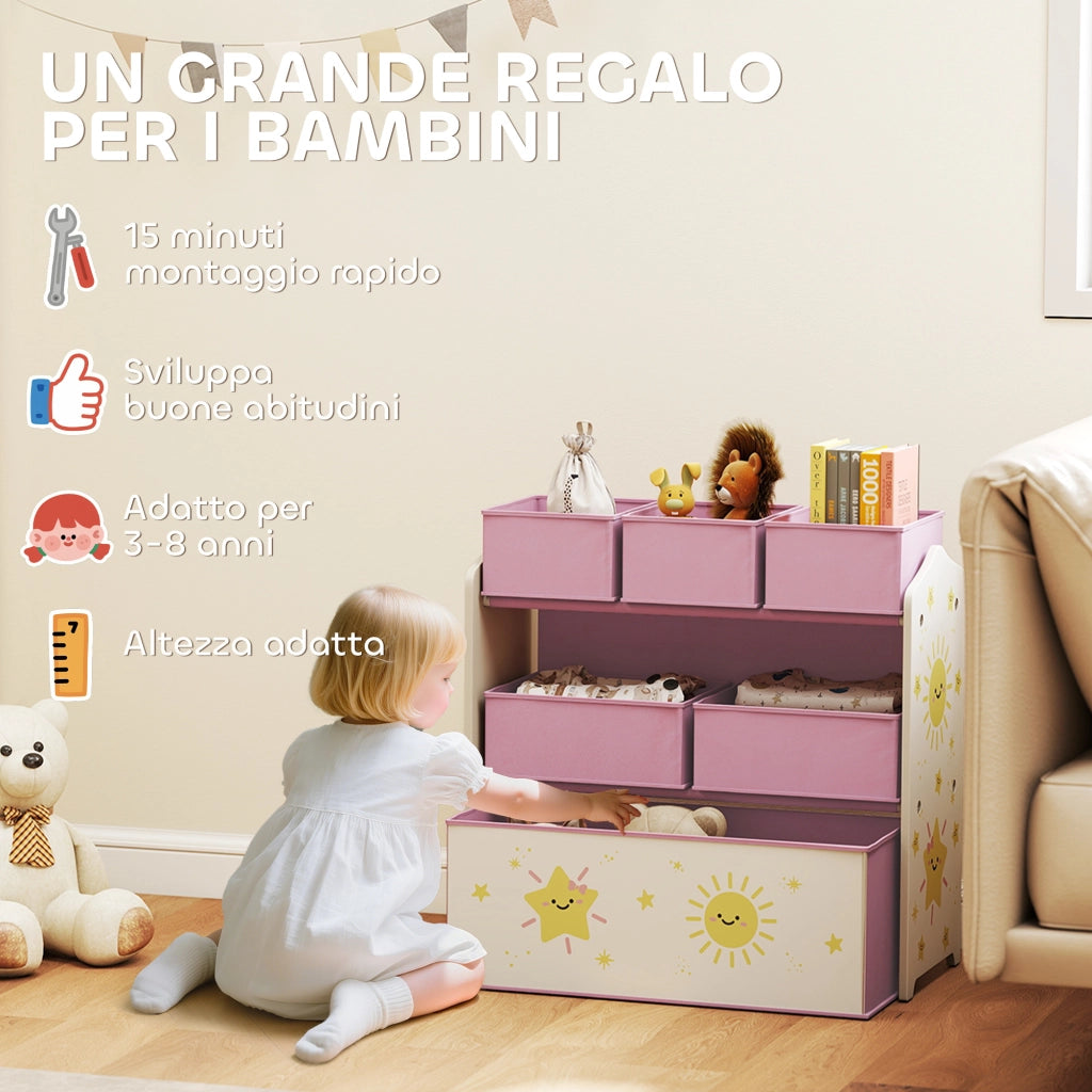 Cassettiera Porta Giocattoli 3 Livelli con 6 Cesti ¨C zephmum ¨C Rosa
