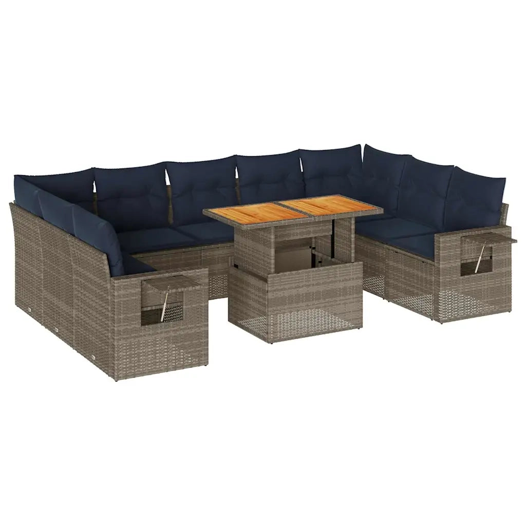 Set Divano da Giardino 10 pz con Cuscini Grigio in Polyrattan 3327197