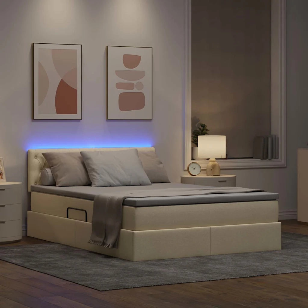 Letto con contenitore e LED con led Crema 140 x 190 cm Tessuto 3371209