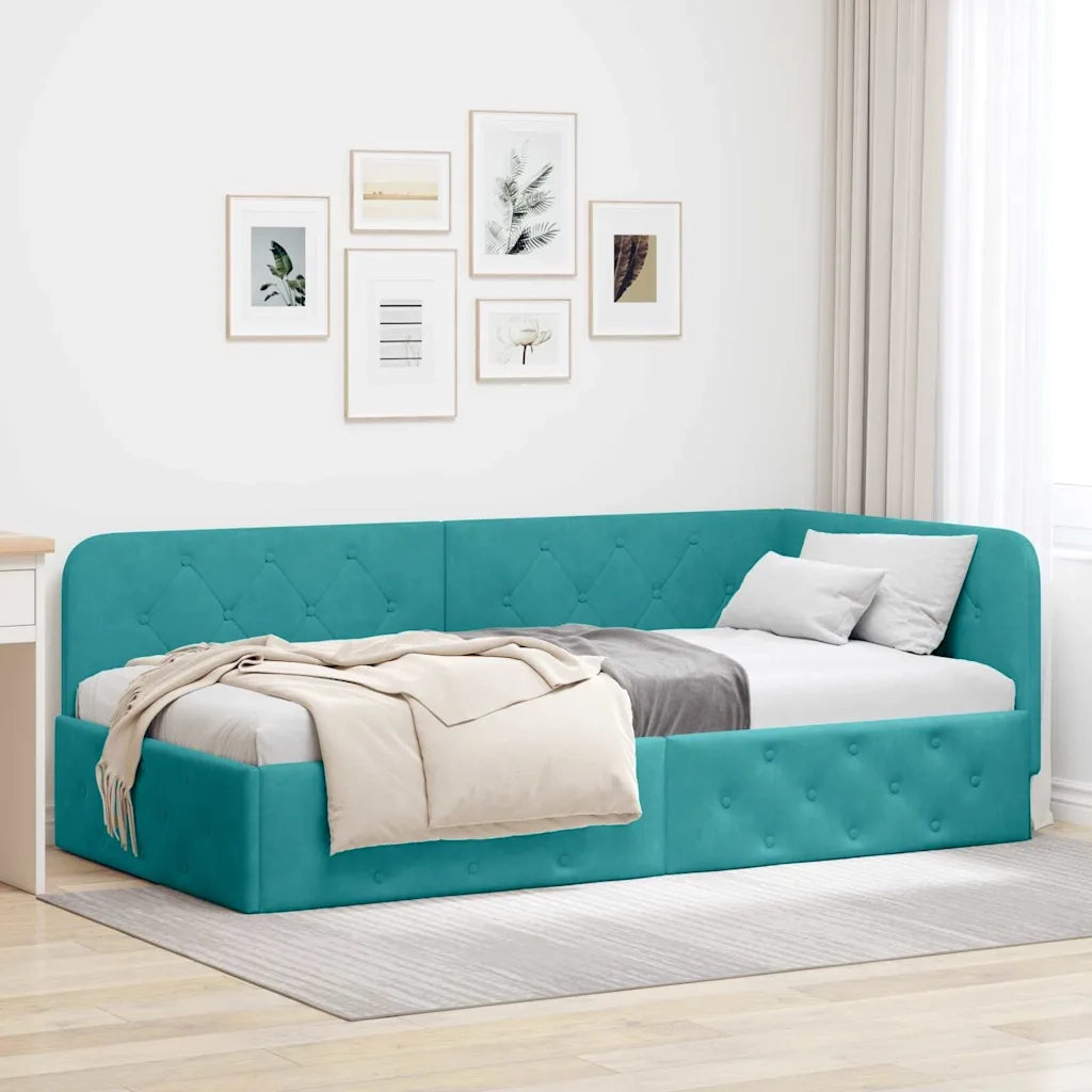Cornice del letto ad angolo Turchese 100 x 200 cm Velluto