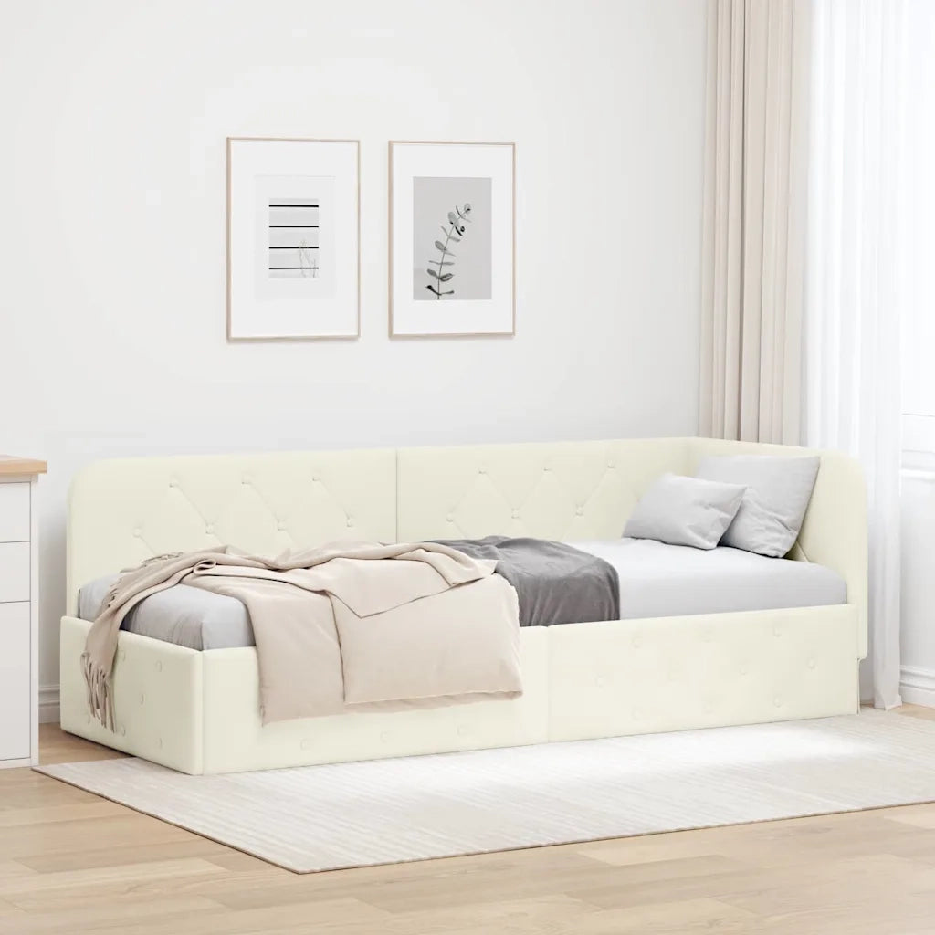 Cornice del letto ad angolo Crema 80 x 200 cm Velluto