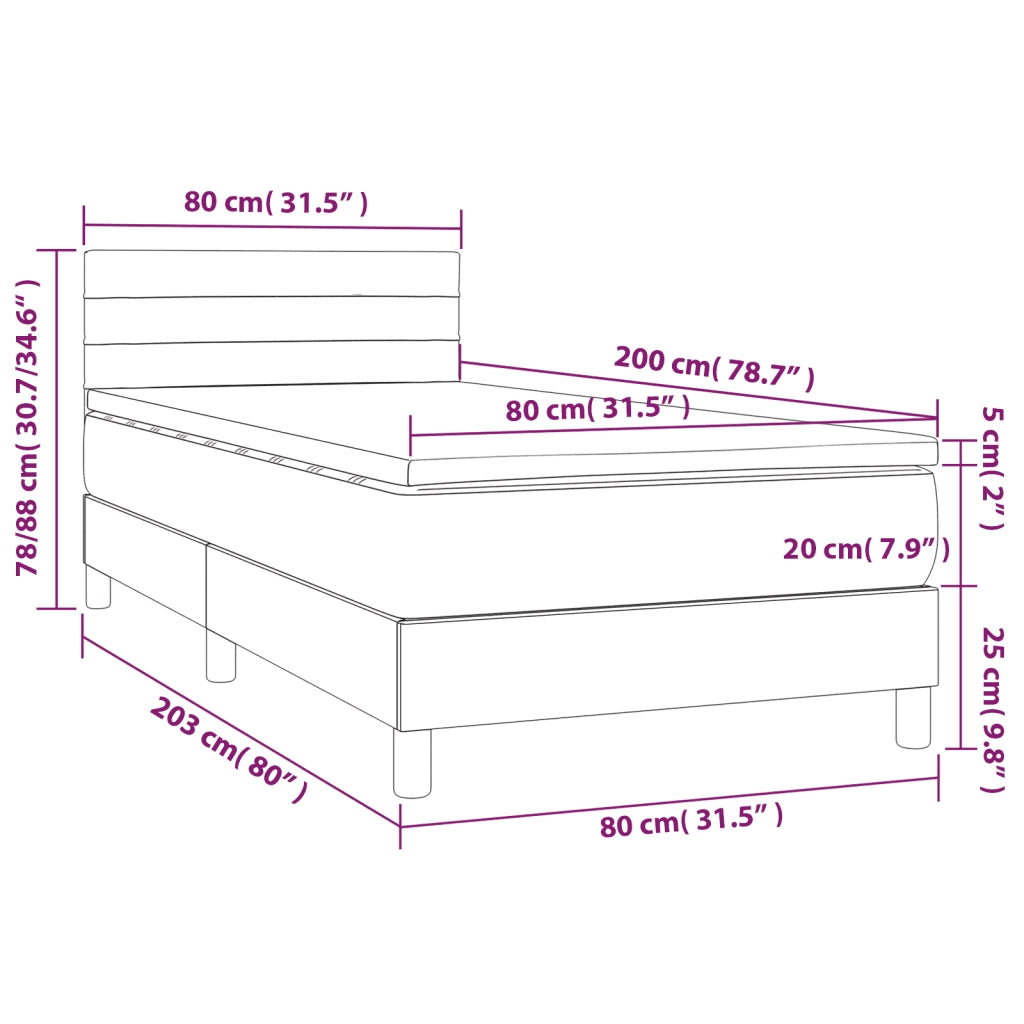 Giroletto a Molle con Materasso-Struttura Letto Nero 80x200 cm inTessuto 106194