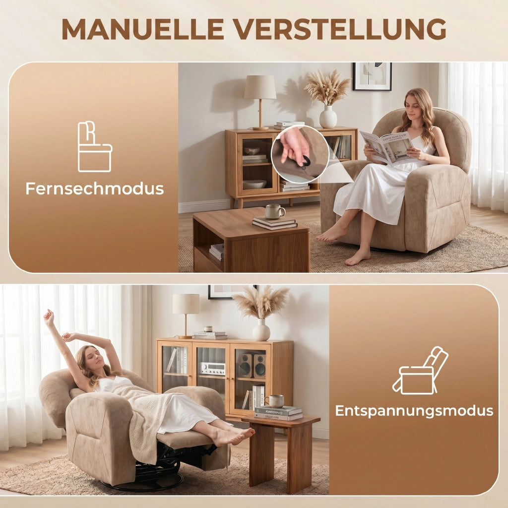Poltrona Relax Reclinabile Girevole ¨C Minimal ¨C Tessuto Velluto Khaki