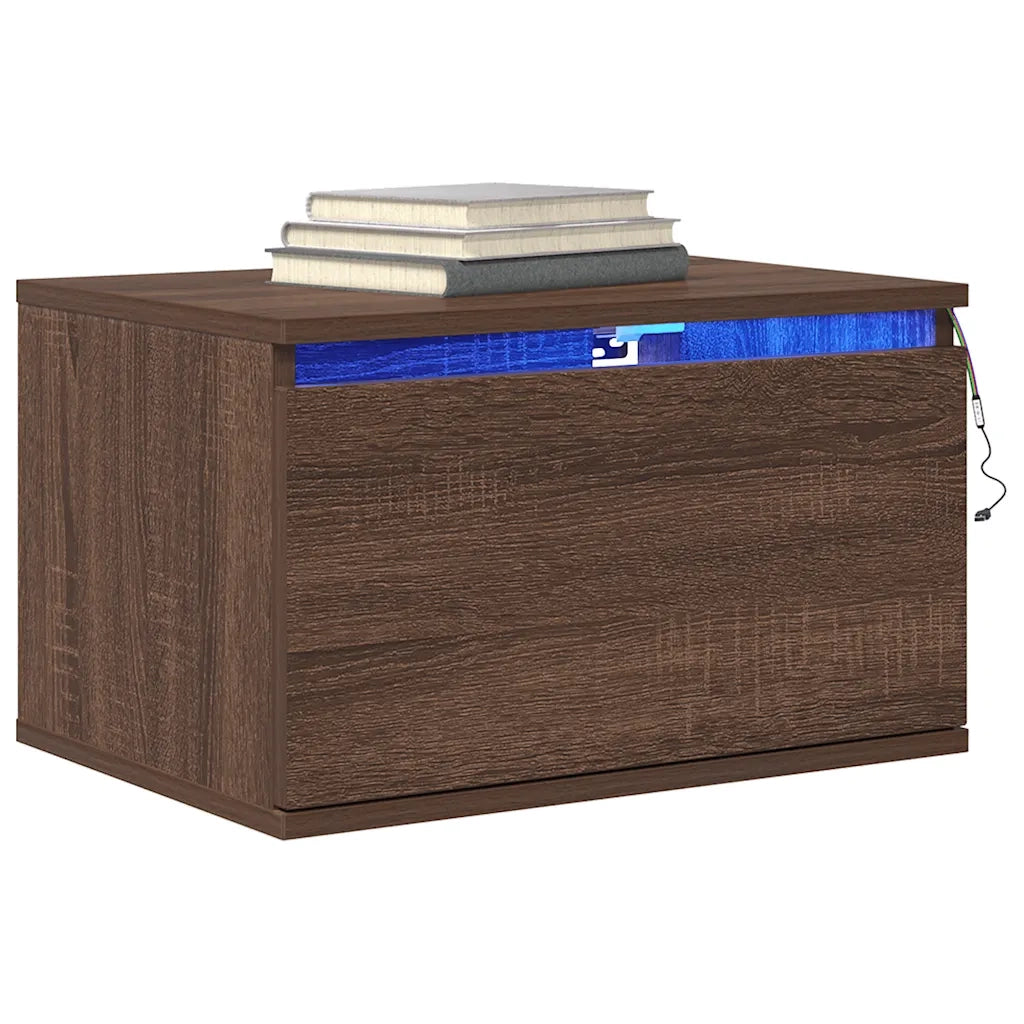 Comodino a Parete con luci LED Rovere Marrone 836838