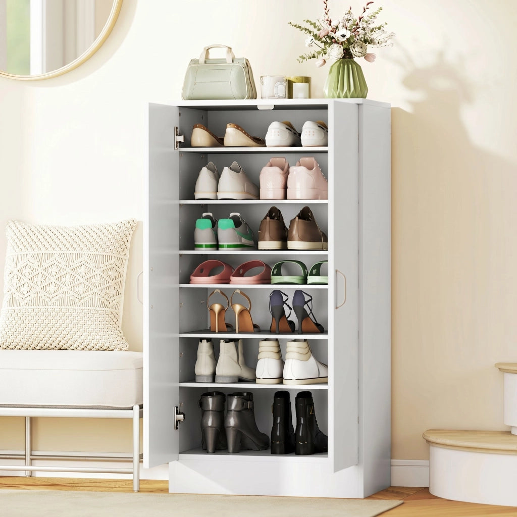 Scarpiera 14 paia con 6 ripiani regolabili e 2 ante ¨C Minimal ¨C Bianco