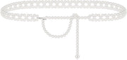 Cinturino per catena - Modelli moderni - Catena in perle bianca - Adattabile - Estensibile - Accessorio extra lungo - Donna - 105 cm (41 pollici) - Cinturino per catena