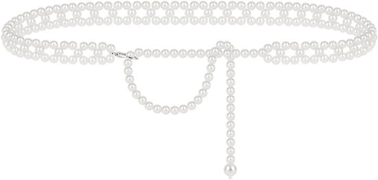 Cinturino per catena - Modelli moderni - Catena in perle bianca - Adattabile - Estensibile - Accessorio extra lungo - Donna - 105 cm (41 pollici) - Cinturino per catena