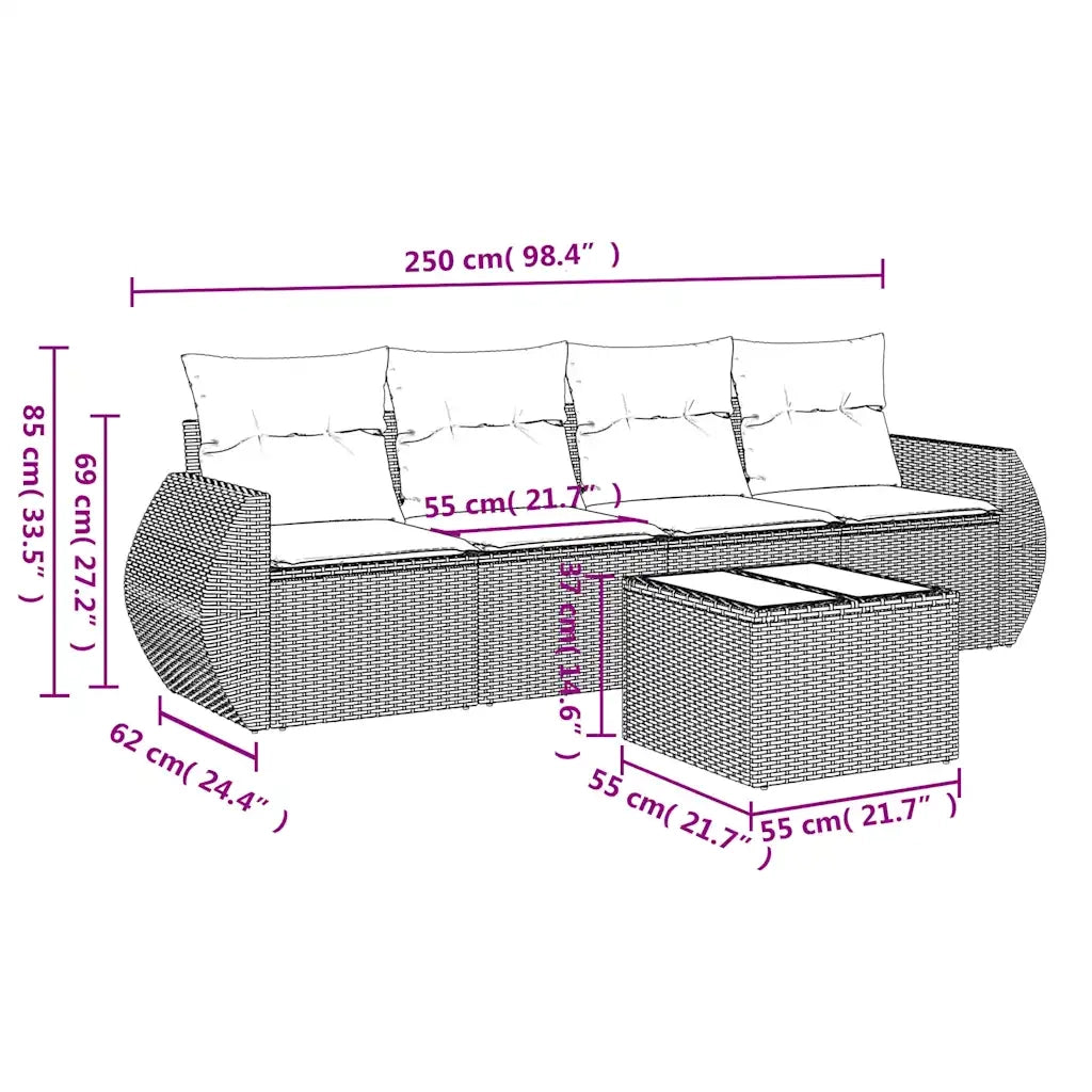 Set Divano da Giardino 5pz con Cuscini Grigio Chiaro Polyrattan 3221091