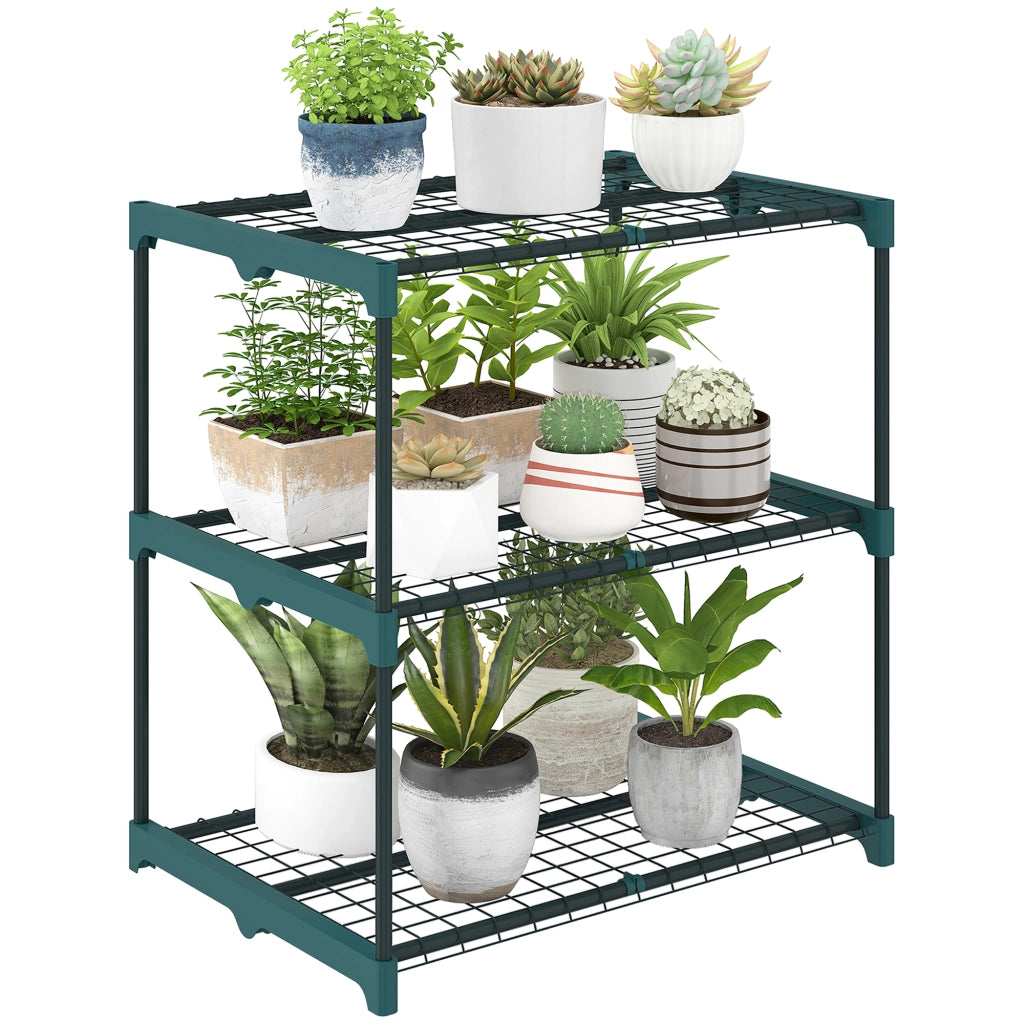 Portapiante 3 Ripiani ¨C Zephmum ¨C Verde Scuro Acciaio 72 cm