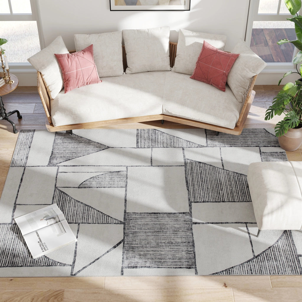 Tappeto Moderno Antiscivolo a Linee Geometriche, in Poliestere Multicolore, 230x160x0.7 cm