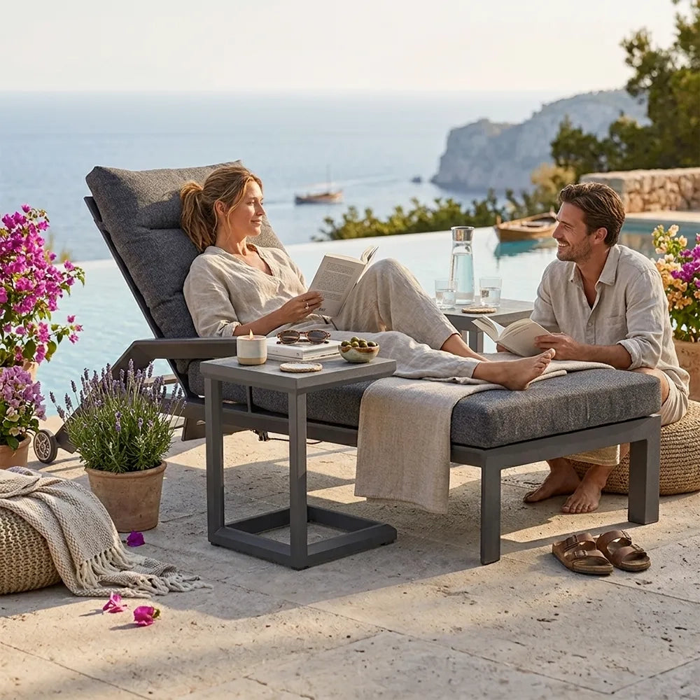 Tempo Style - Lettino Resort Nice Antracite in alluminio | Reclinabile con morbidi cuscini | Ideale per Spiaggia, Piscina, Giardino | 200 x 86 x 71cm