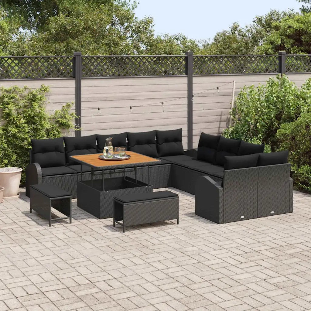 Set Divano da Giardino con cuscino 13 pcs Nero 3364394