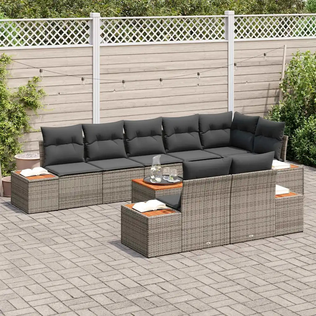 Set Divano da Giardino con cuscino 9 pcs Grigio Poly Rattan