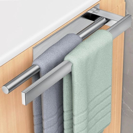 Maniglia per Asciugamani senza Forare, Acciaio Inox 304, 2 Braccia, Autoadesivo, Ideale per Bagno e Cucina, Asciugamani, Asciugamani per Ospiti, Spaziale