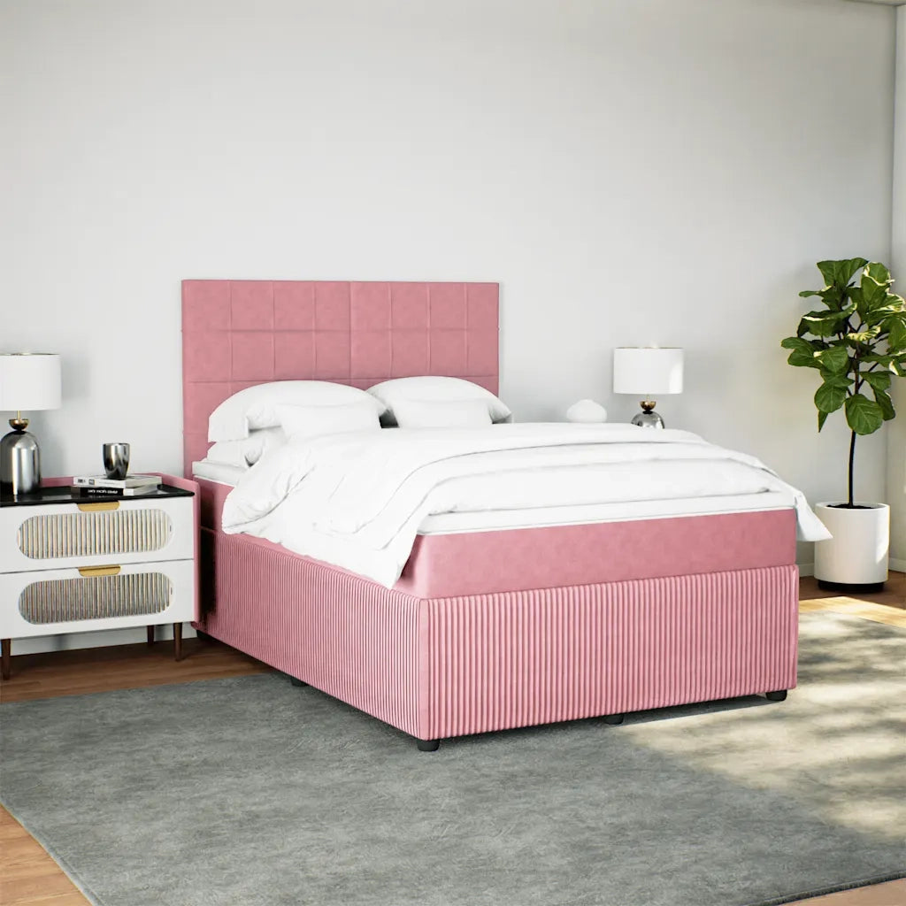 Giroletto a Molle con Materasso Rosa 140x200 cm in Velluto 3292363