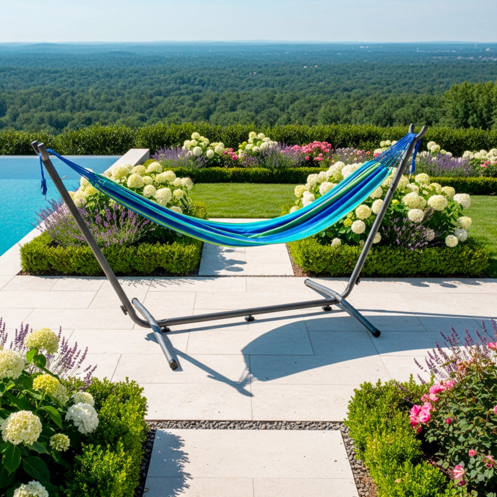 Supporto Regolabile Per Amaca In Acciaio Verniciato A Polvere Con 6 Livelli Struttura Solida Dotata Di Piedini Antiscivolo Per Giardino Terrazzo Balcone 280 X 120 X 110 Cm Nero