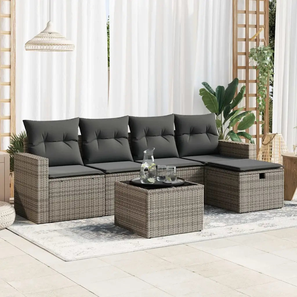 Set Divano da Giardino 6 pz con Cuscini Grigio in Polyrattan 3325376