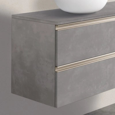 Mobile bagno sospeso 80 cm grigio cemento con top e specchio tondo Master