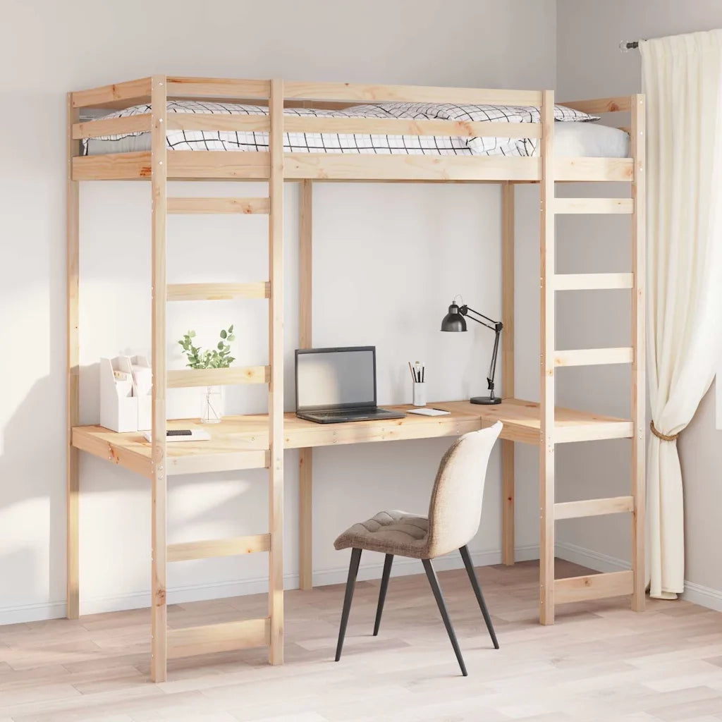 Struttura per letto soppalco Naturale 90 x 190 cm Pino massello 3414554