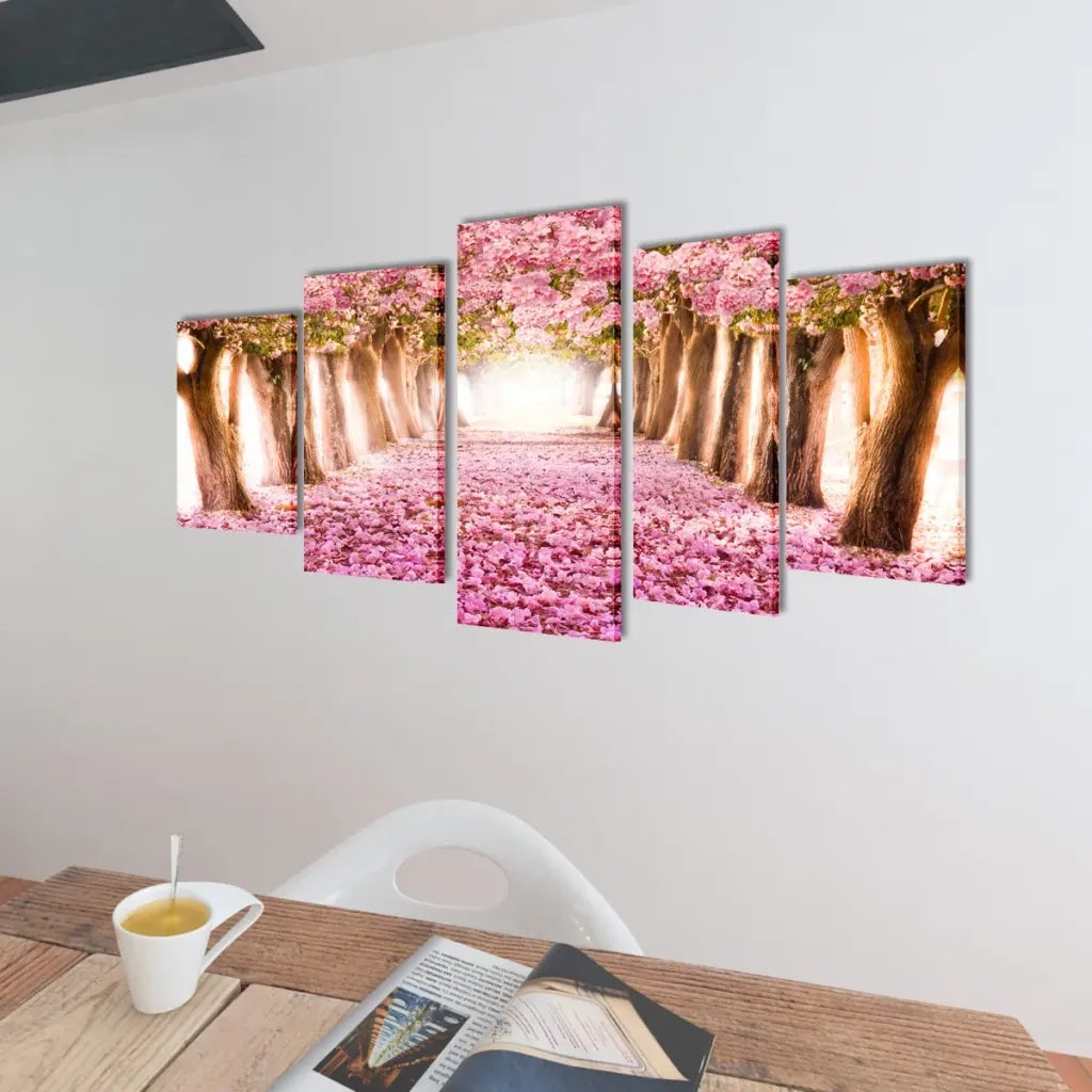 5 pz Set Stampa su Tela da Muro Fiori di Ciliegio 100 x 50 cm 241574