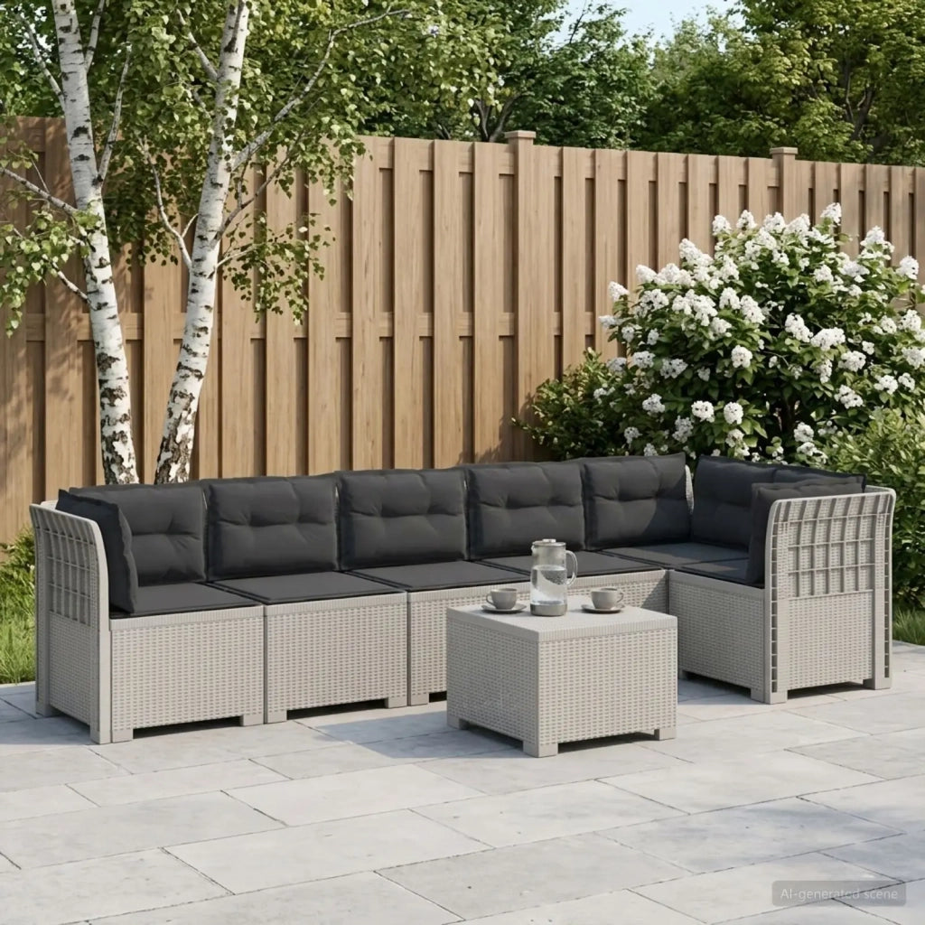 Divano da Giardino 6 Posti con Cuscini Aspetto Rattan PP Bianco 3444131