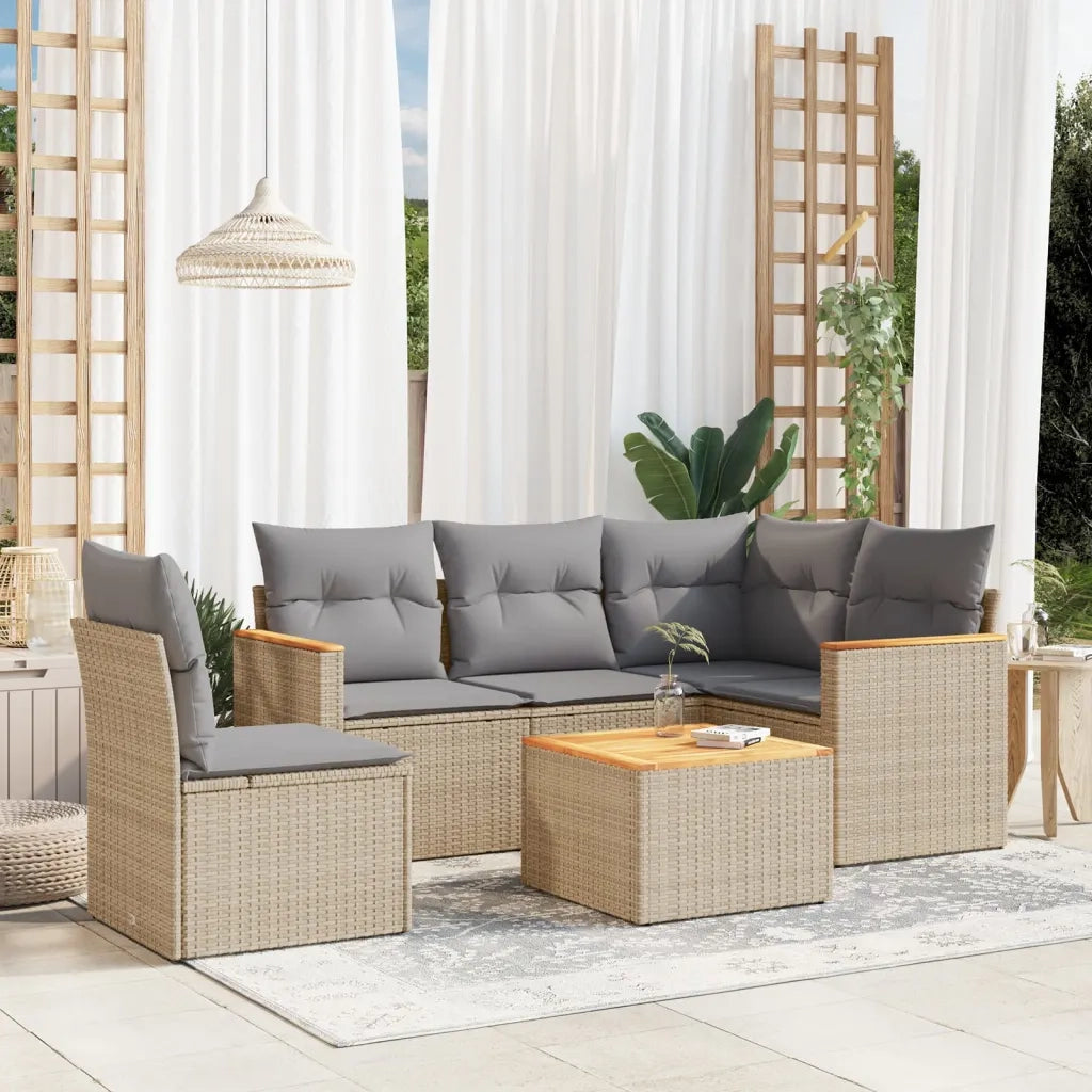 Set Divano da Giardino 6 pz con Cuscini Beige in Polyrattan 3258384