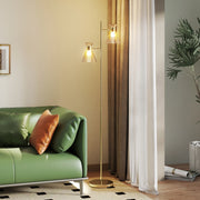 Lampada da Terra Moderna con 2 Luci e Teste Regolabili. Interruttore a Pedale. Oro