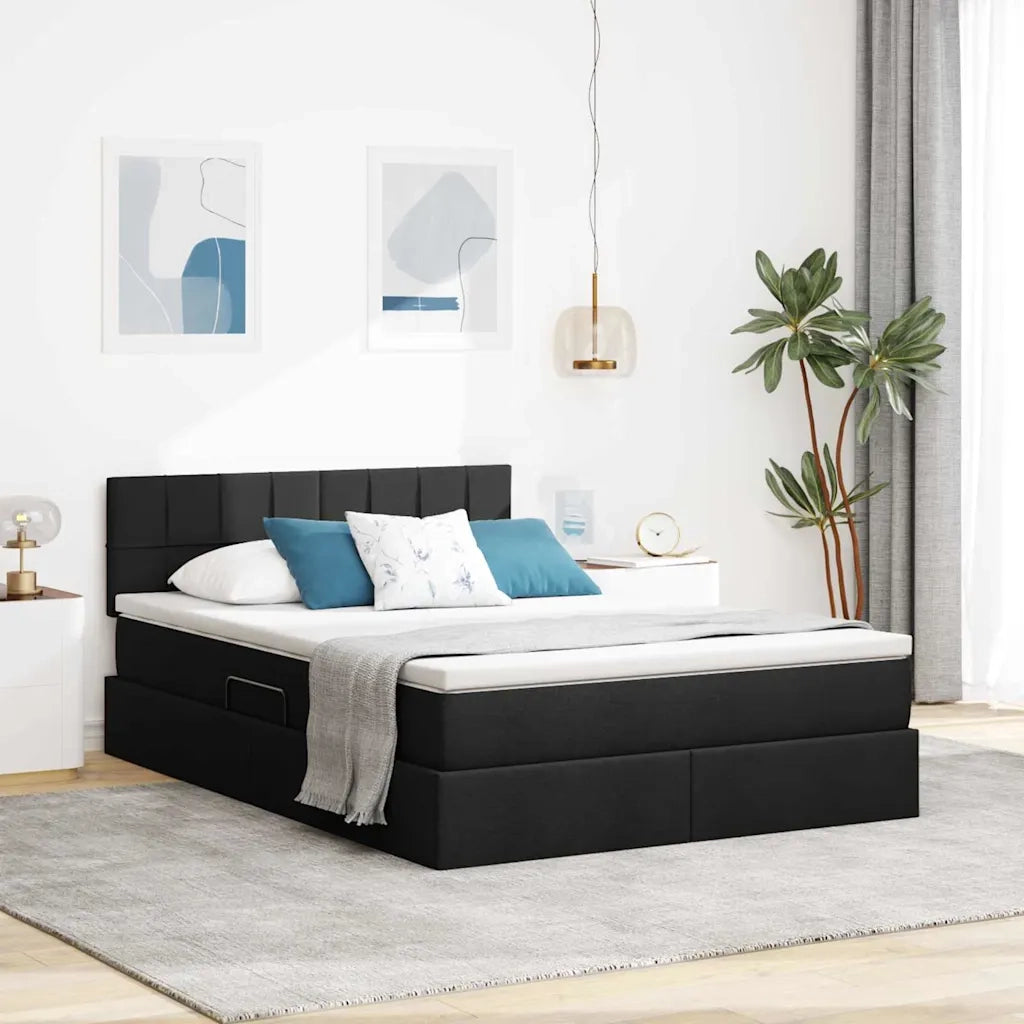 Letto con contenitore e materasso Nero 120 x 200 cm