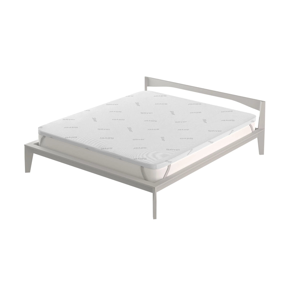 Topper 1 Piazza e Mezza 120x190 cm Memory Sfoderabile Fodera Silver con Elastici in Poliestere e Fibra Bianco