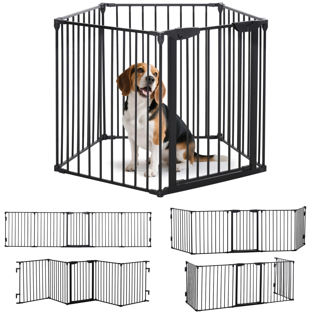 Barriera per Cani 5 Pannelli Pieghevole 300 cm ¨C Zephmum ¨C Nero