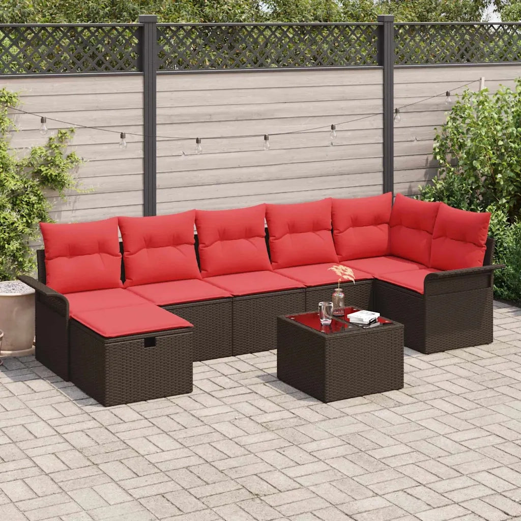 Set Divano da Giardino 8 pcs Marrone e Rosso polyrattan 3358913