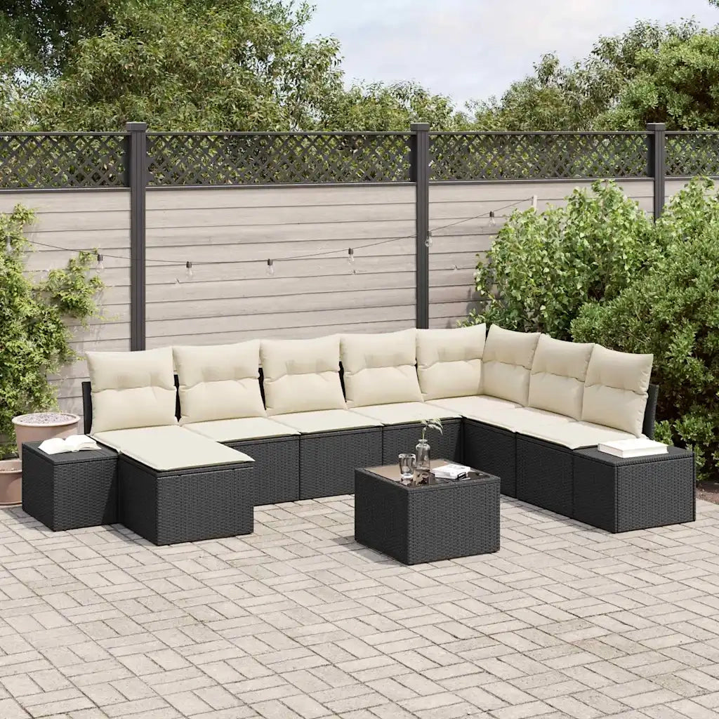 Set Divano da Giardino 8 pcs Nero e Crema polyrattan