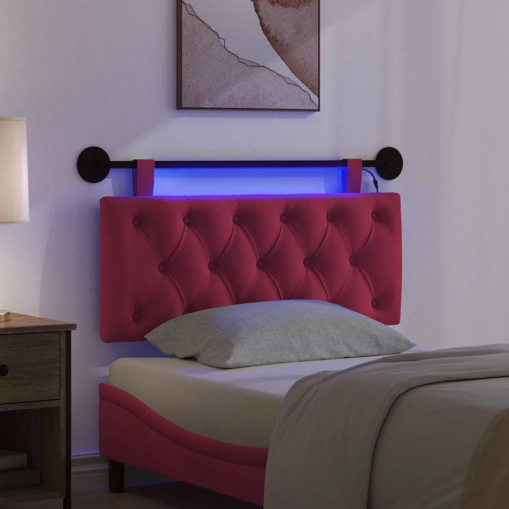 Testiera | Testata sospesa Con luce LED Rosso Vino Velluto