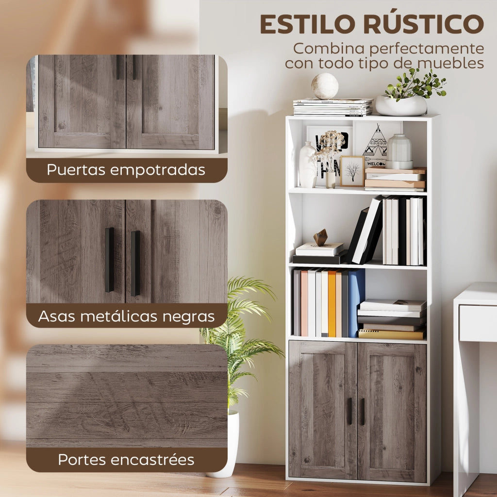 Libreria con Ante e Scaffale Aperto ¨C Minimal ¨C 60x30x149,5 cm Bianco e Marrone