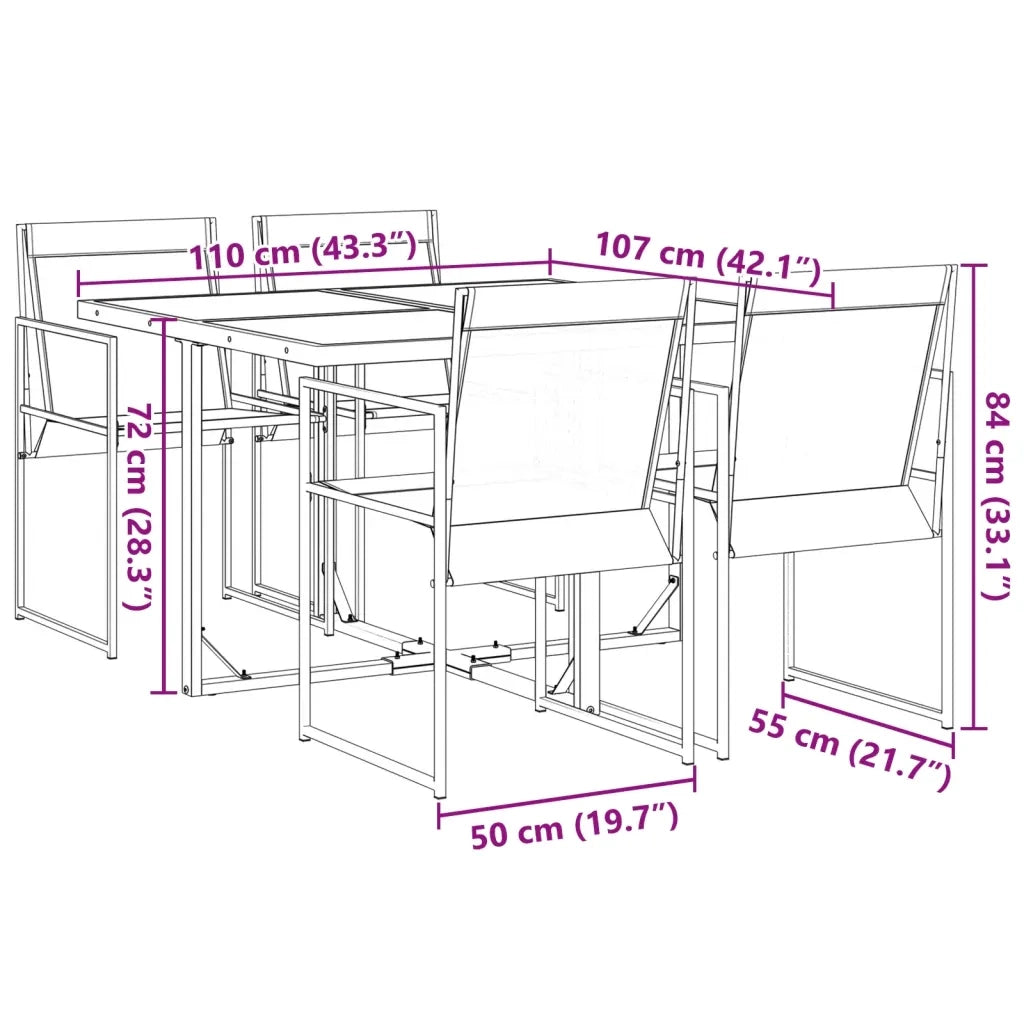 Set da Pranzo da Giardino 5 pz Nero in Textilene 3295118