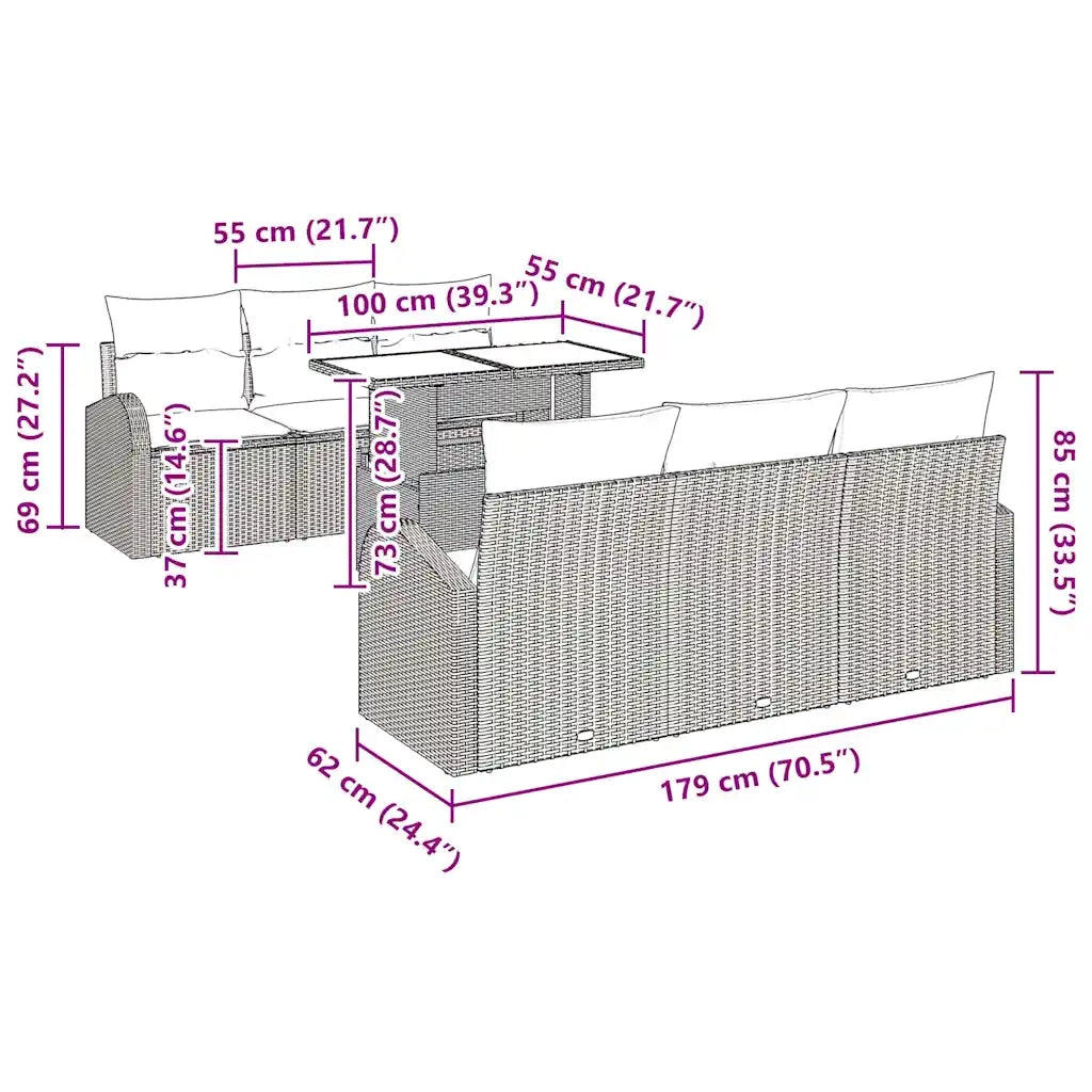 Set Divano da Giardino con cuscino 7 pcs Grigio Poly Rattan 3348565