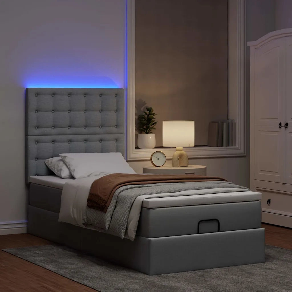 Pouf Letto con Materasso e LED Grigio Chiaro 90x200 cm Tessuto 3314141