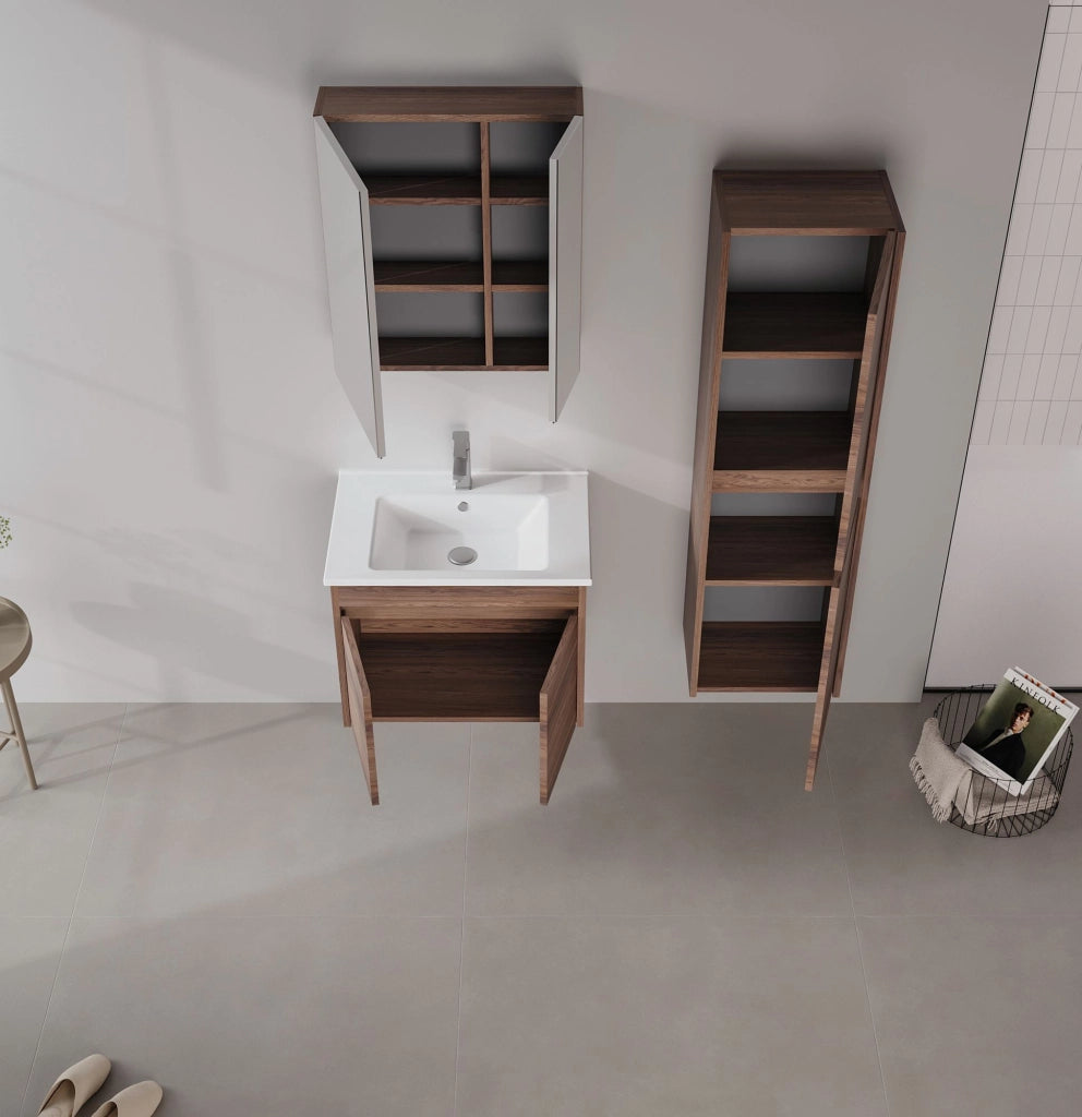 Set mobile lavabo con specchio (2 pezzi) "Side 65 v2" - 65 x 45 x 52 cm - Noce