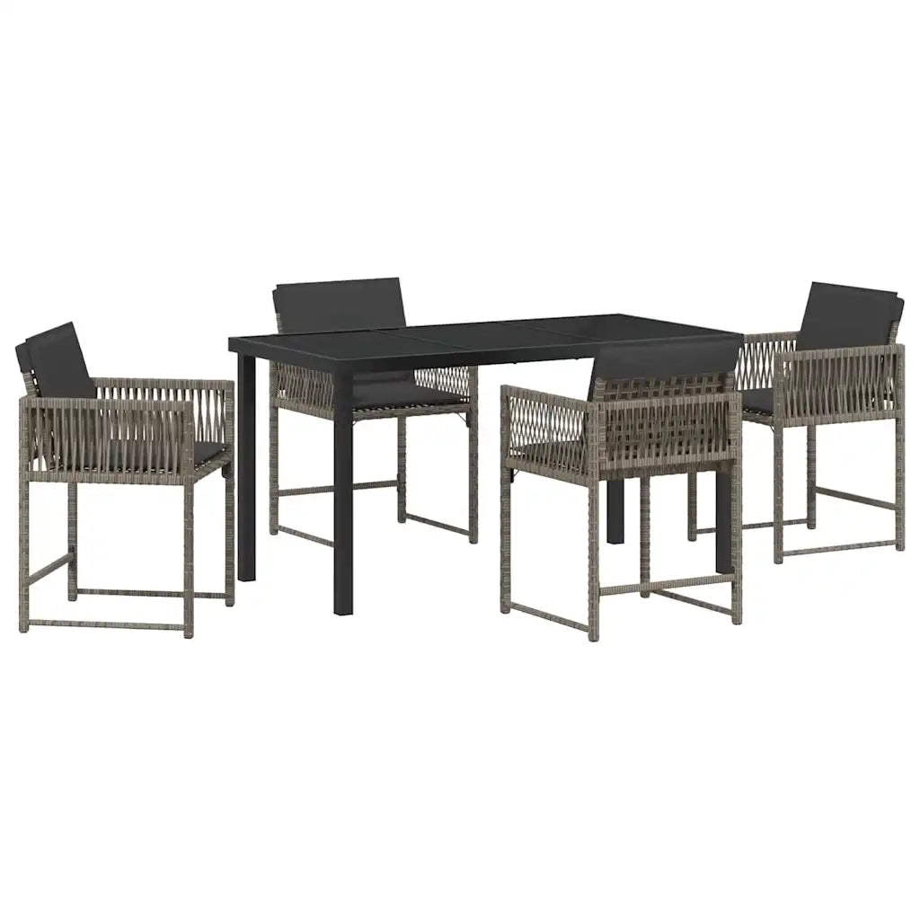 Set da Pranzo per Giardino 5 pcs Grigio polyrattan