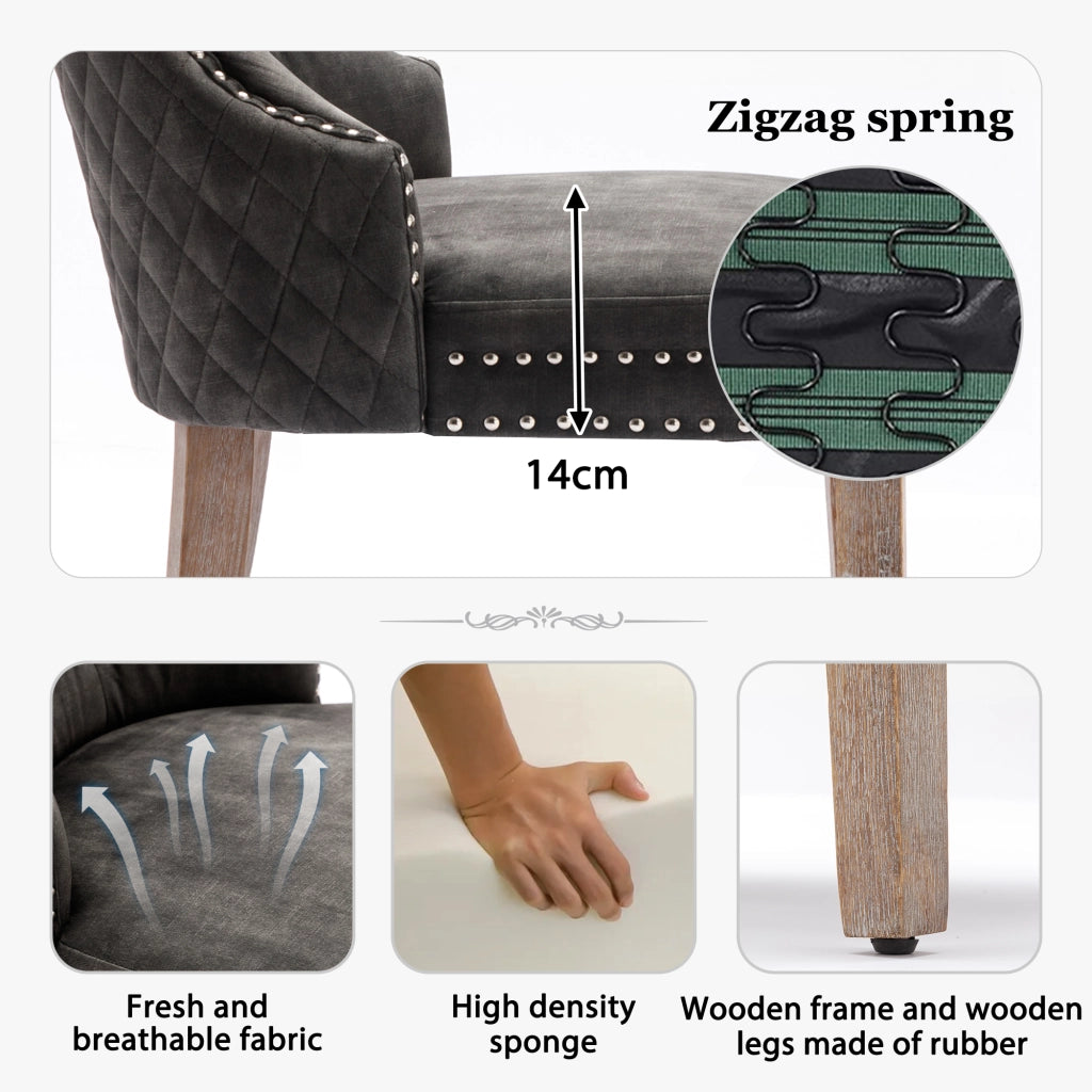Sedia da pranzo 6 pezzi con borchie decorative e gambe regolabili in velluto grigio
