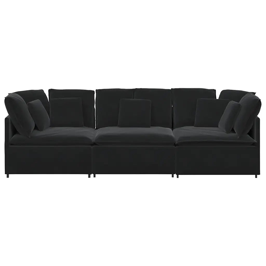 Divano Modulare con Cuscini in Velluto Nero 3321284
