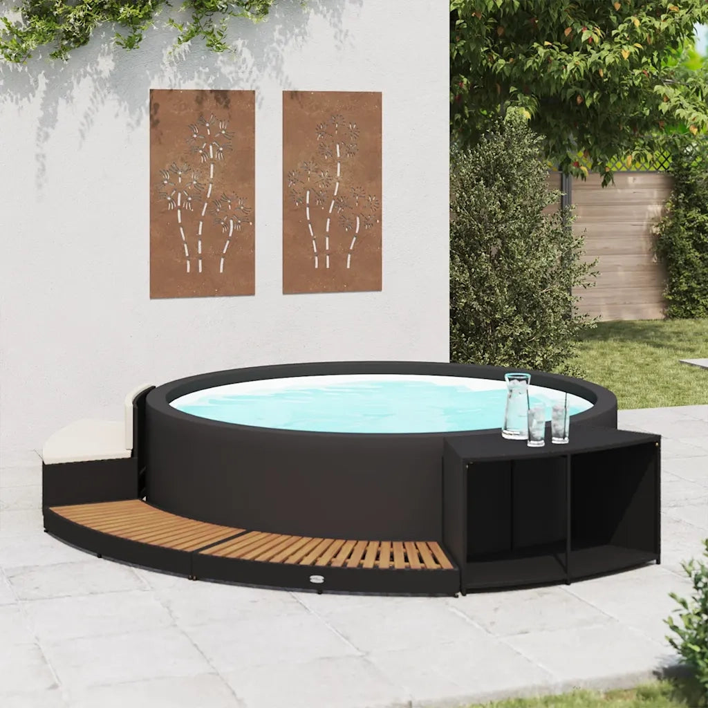 Bordo Spa Nero in Polyrattan e Legno d'Acacia CFW2707002