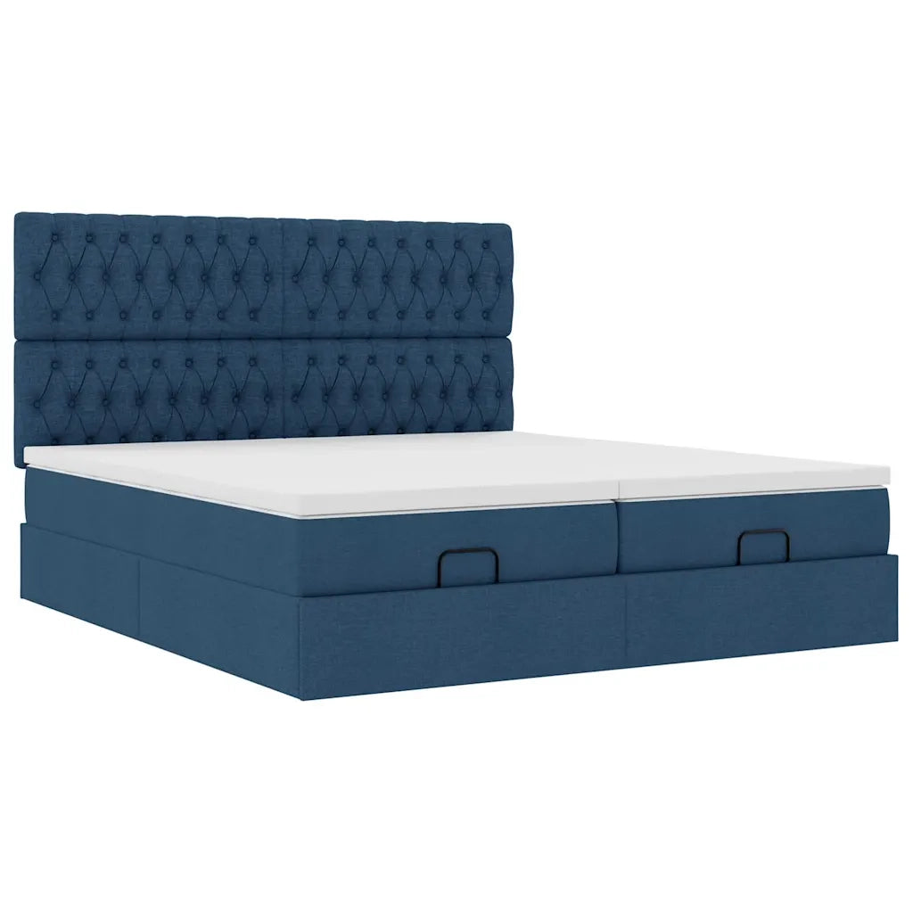 Struttura Letto Pouf con Materassi Blu 200x200 cm in Tessuto 3313726