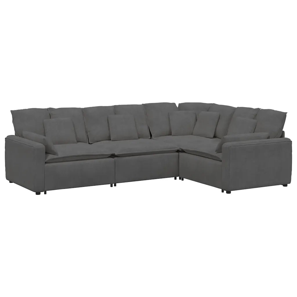 Divano Modulare con Cuscini in Tessuto a Coste Grigio Scuro 3321168