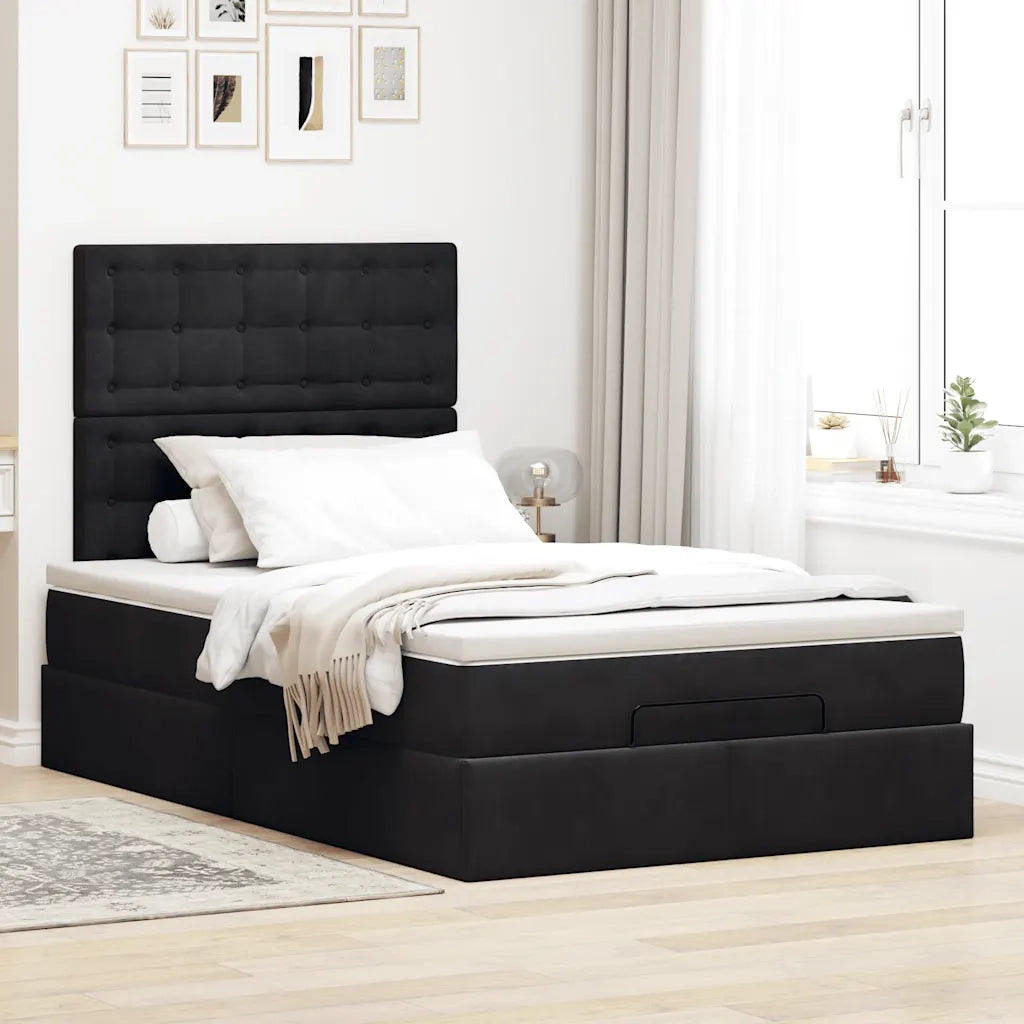 Struttura Letto Pouf con Materassi Nero 120x200 cm Velluto 3314458